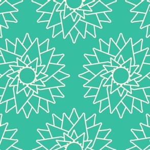 Abstract-water-lilly-with-beige-outlines-on-bright-turquoise-blue-green-XL-jumbo