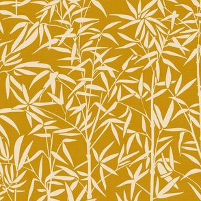 Cozy Garden with Bamboo - Minimalist Plants on Vintage Golden Yellow / Large