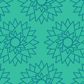 Abstract-water-lilly-with-ocean-blue-outlines-on-turquoise-green-XL-jumbo