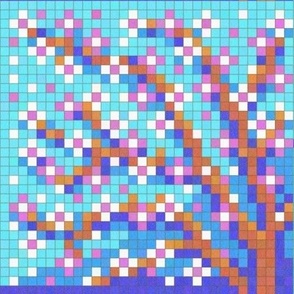 Lofi Spring Tree With Pink Blossoms Pixel Painting 