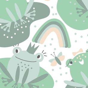 Cheerful frogs - Green - White - Large scale -