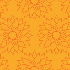 Abstract-water-lilly-with-orange-outlines-on-warm-yellow-XL-jumbo