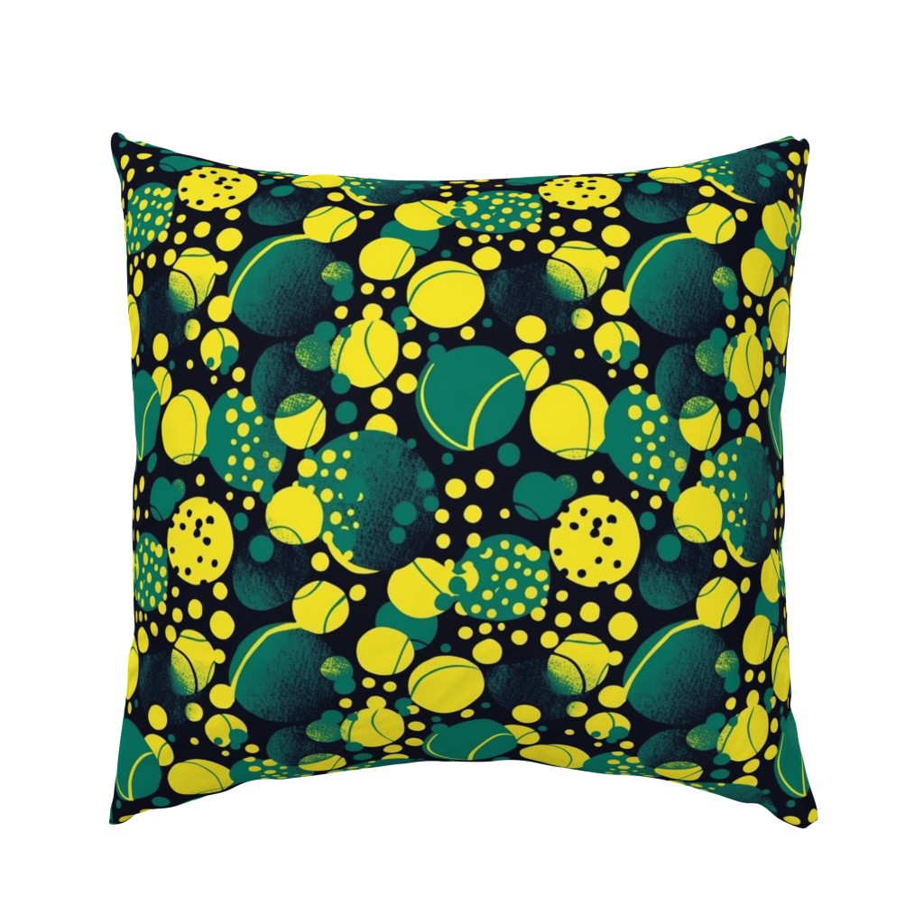 abstract tennis balls of the geometric green and yellow variety with polka dots