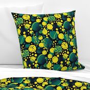 abstract tennis balls of the geometric green and yellow variety with polka dots