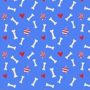 4th of July Independence  Day Americana Dog Bones and Hearts on Blue