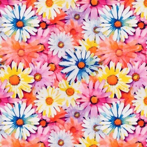 spring pastel tropical watercolor daisies in pink orange and yellow blue