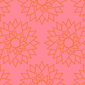 Abstract-water-lilly-with-orange-outlines-on-soft-pink-XL-jumbo