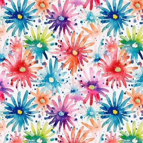 spring watercolor daisies of the splatter art variety