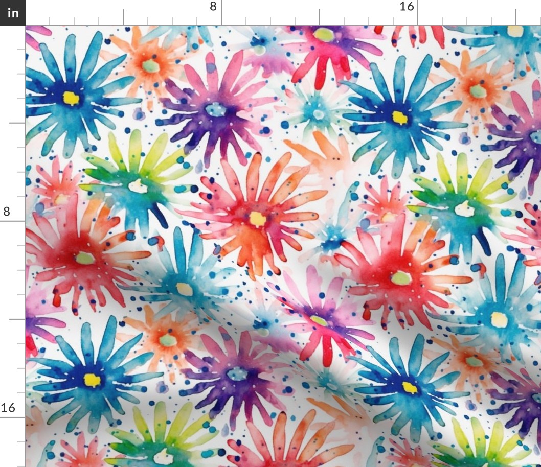 spring watercolor daisies of the splatter art variety