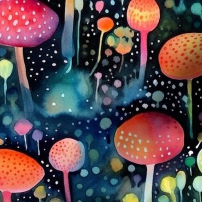 watercolor mushrooms in the abstract magic forest
