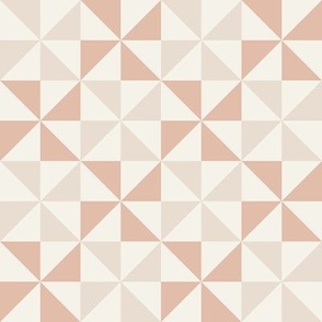 Quilt Pinwheel Pattern in Dusty Pink, Light Beige, and Ivory.