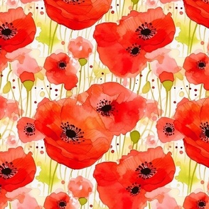 watercolor floral poppies in red and green