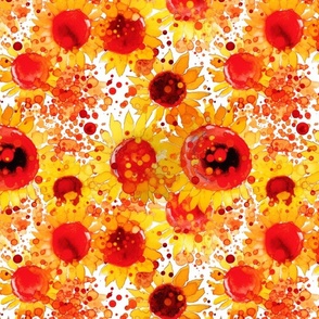 watercolor sunflowers in gold orange and red yellow