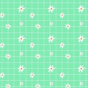 Easter Floral Grid Ditsy Daises on Fresh Green