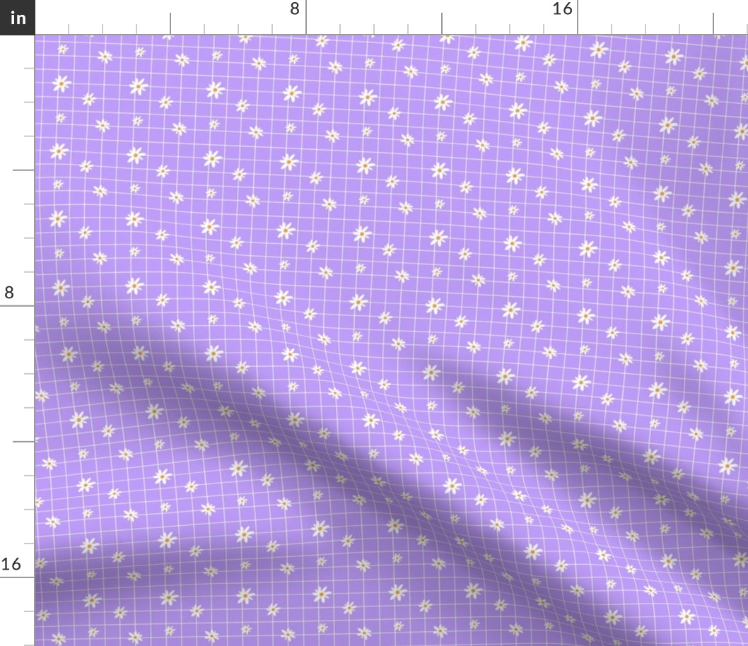 Easter Floral Grid Ditsy Daises on Lilac Purple