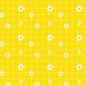 Easter Floral Grid Ditsy Daises on Warm Yellow