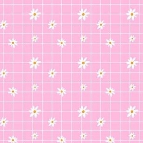 Easter Floral Grid Ditsy Daises on Soft Pink