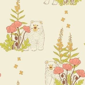 Medium, Warm Wildflower Bears on Cream Background