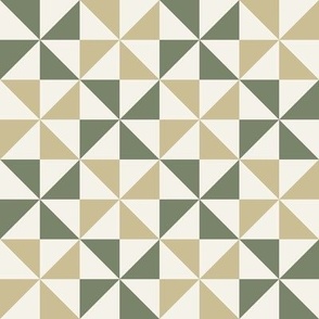 Quilt Pinwheel Pattern in Moss and Green and Ivory.