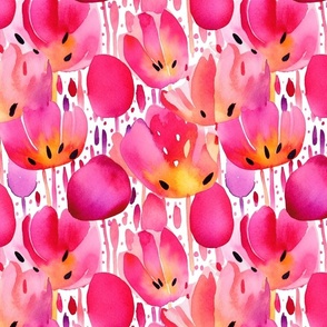 watercolor tulips in pink and red