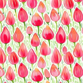 red orange watercolor tulips