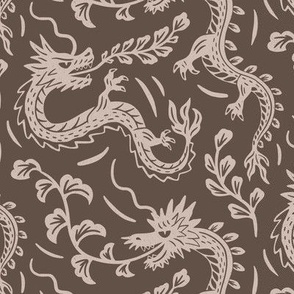 Japanese dragons block print - brown - year of the dragon 2024 - small scale 