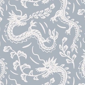 Japanese dragons block print - light blue grayish - year of the dragon 2024 - small scale 
