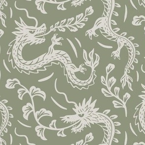 Japanese dragons block print - sage green - year of the dragon 2024 - small scale 