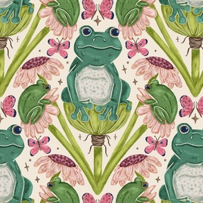 Frogs, flowers and some butterflies -Leap Year Frogs -