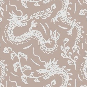 Japanese dragons block print - taupe - year of the dragon 2024 - small scale 