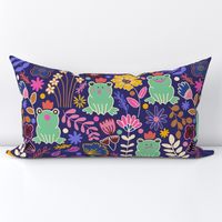 Frogs in the Floral Garden with different moods - kids clothing, kids wallpaper