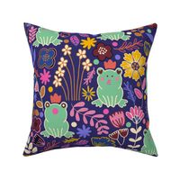 Frogs in the Floral Garden with different moods - kids clothing, kids wallpaper