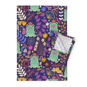 Frogs in the Floral Garden with different moods - kids clothing, kids wallpaper