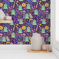 Frogs in the Floral Garden with different moods - kids clothing, kids wallpaper