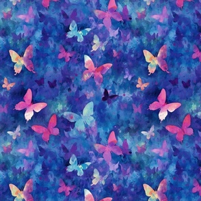 pastel watercolor butterflies in blue purple and pink red