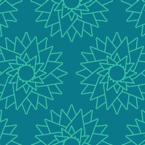 Abstract-water-lilly-with-turquoise-green-outlines-on-ocean-blue-XL-jumbo