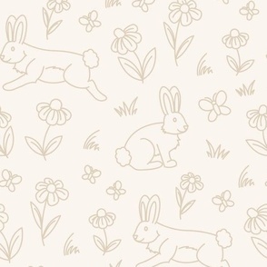 Neutral Spring Bunnies Wallpaper -  Nursery Decor, Baby