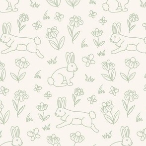 Spring Bunnies - Cream Green - Easter, Nursery Decor