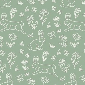 Spring Bunnies - Green - Easter, Nursery Decor