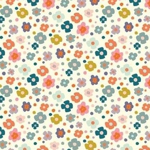colorful scattered blossoms ✿ tiny, multicolored all over flowers on ivory