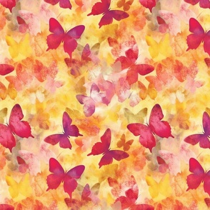 yellow gold and pink red watercolor butterflies