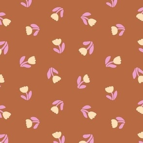 Cute simple tossed flowers in light brown - Small scale