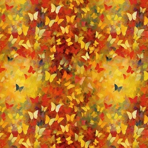 impressionism watercolor butterflies in red orange and gold yellow