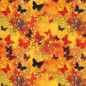 watercolor butterflies in orange gold and red splatter art