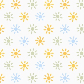 (S) Mini Boho Sun pastel Sage Green, blue, Yellow #minimalsun #retropastel #abstractsun #neutralpastela #optimistic #spring #easter #spoonflowercollection 