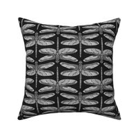 Bohemian geometric dragonfly with textured background | Small Scale | Black and white multidirectional