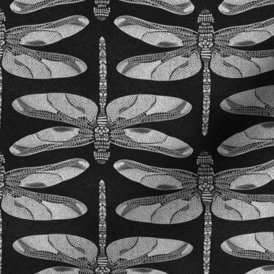 Bohemian geometric dragonfly with textured background | Small Scale | Black and white multidirectional