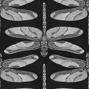 Bohemian geometric dragonfly with textured background | Small Scale | Black and white multidirectional