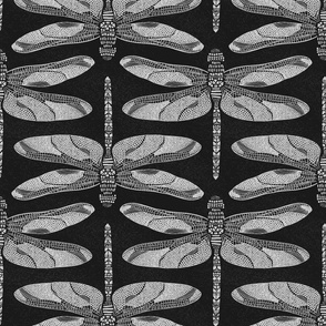 Bohemian geometric dragonfly with textured background | Medium Scale | Black and white multidirectional