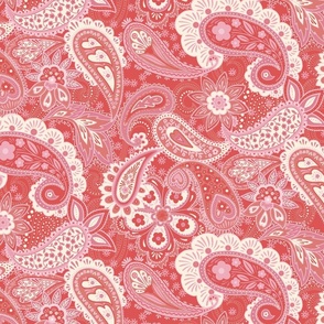 Flower Power & Hearts Valentine's Paisley | red, pink and white | 24